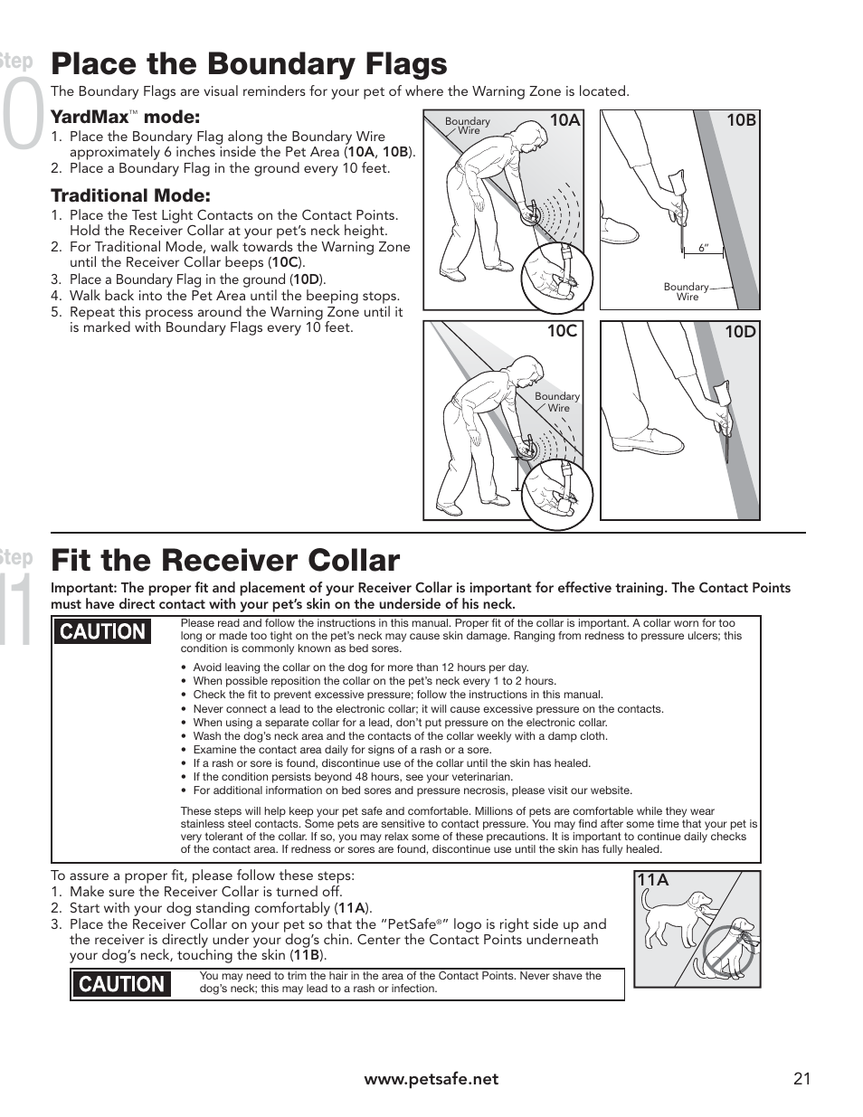 Place the boundary flags, Fit the receiver collar, Step | Petsafe YardMax™ Rechargeable In-Ground Fence™ User Manual | Page 21 / 36