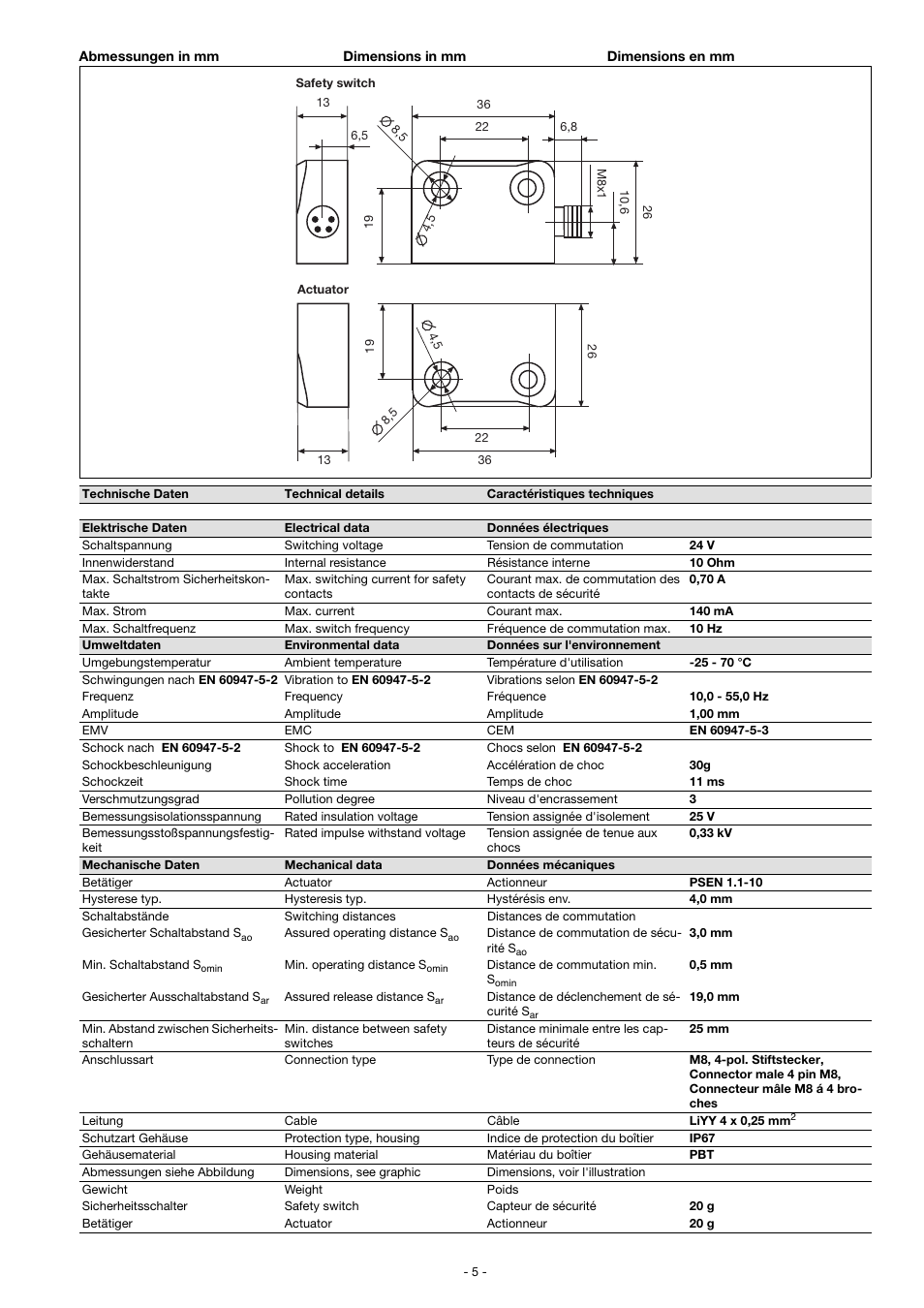 Pilz PSEN ma1.1p-10/PSEN1.1-10/3mm/1unit User Manual | Page 5 / 8