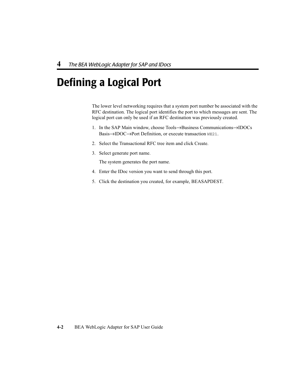 Defining a logical port, Defining a logical port -2 | BEA WebLogic Adapter for SAP User Manual | Page 70 / 94