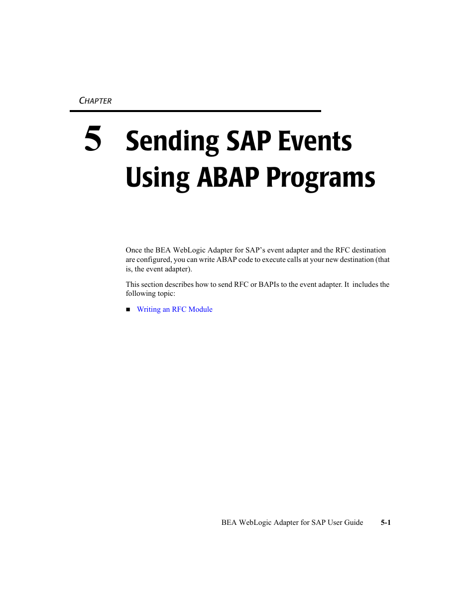 5 sending sap events using abap programs, Sending sap events using abap programs, Chapter 5, “sending sap events using abap programs | Describ | BEA WebLogic Adapter for SAP User Manual | Page 85 / 94