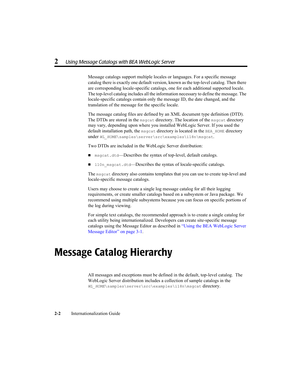 Message catalog hierarchy, Message catalog hierarchy -2 | BEA WebLogic Server User Manual | Page 20 / 88