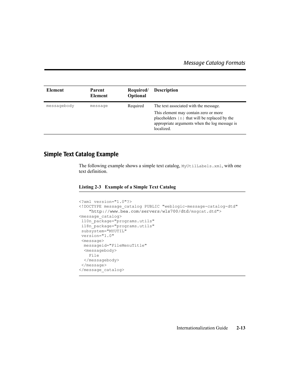 Simple text catalog example, Listing 2-3 example of a simple text catalog, Simple text catalog example -13 | BEA WebLogic Server User Manual | Page 31 / 88