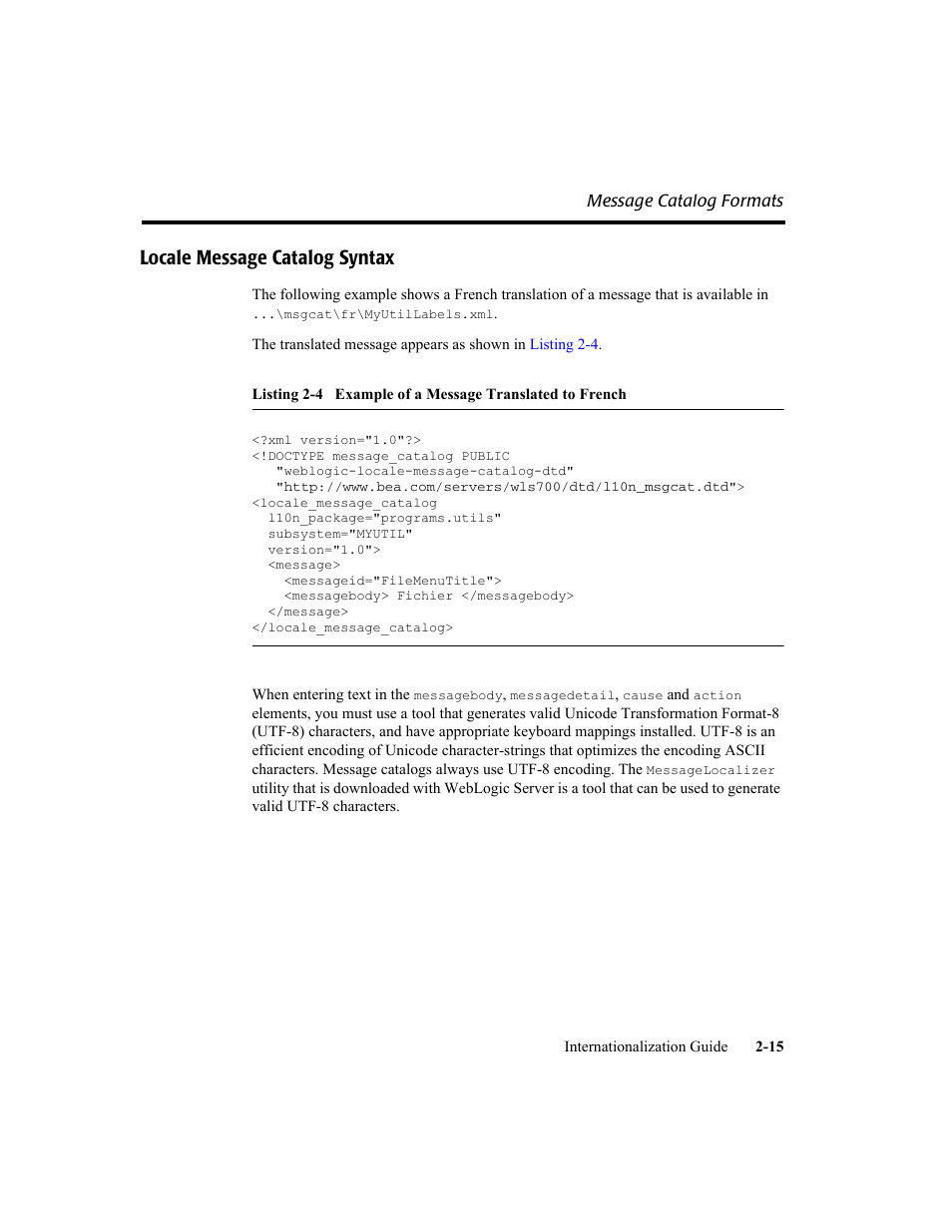 Locale message catalog syntax, Locale message catalog syntax -15 | BEA WebLogic Server User Manual | Page 33 / 88