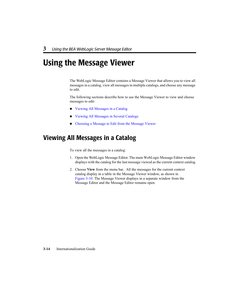 Using the message viewer, Viewing all messages in a catalog, Using the message viewer -14 | Viewing all messages in a catalog -14 | BEA WebLogic Server User Manual | Page 48 / 88