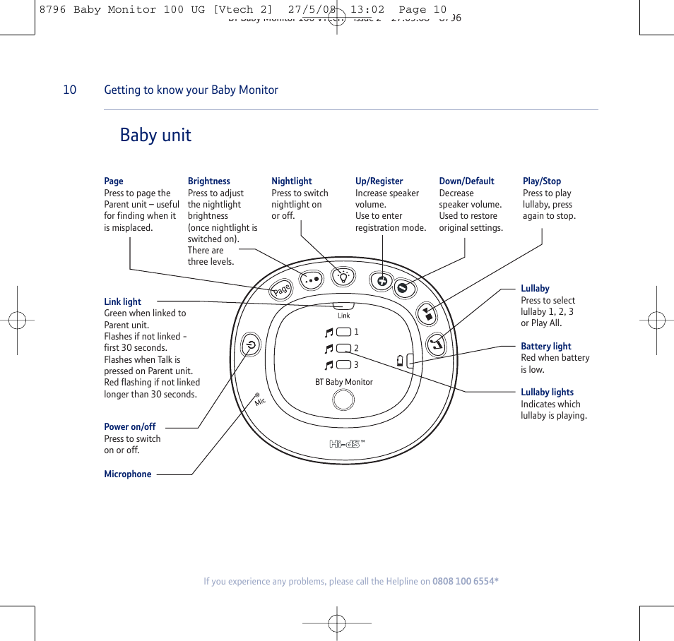 Baby unit, 10 getting to know your baby monitor | BT VTECH User Manual | Page 10 / 24