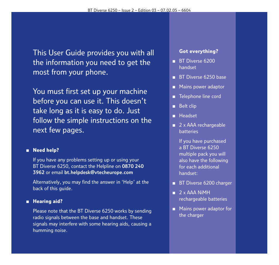 BT DIVERSE 6250 User Manual | Page 3 / 88