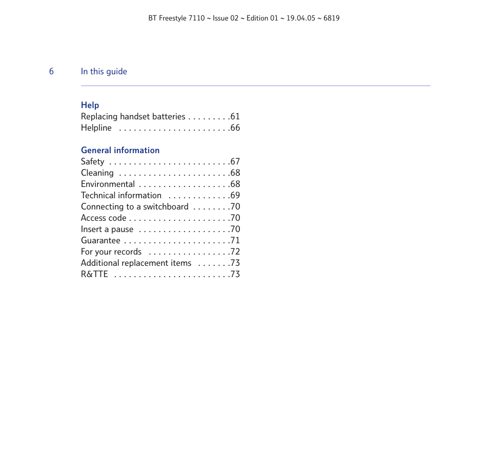 BT FREESTYLE 7110 User Manual | Page 6 / 74