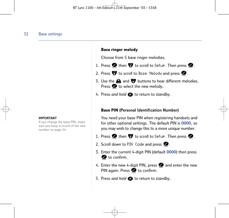 BT Lyric 1100 User Manual | Page 32 / 55