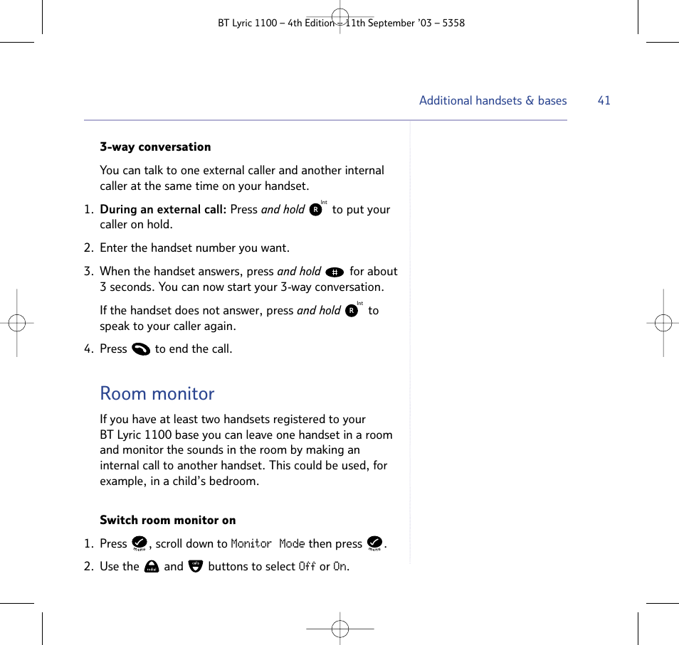 Room monitor | BT Lyric 1100 User Manual | Page 41 / 55