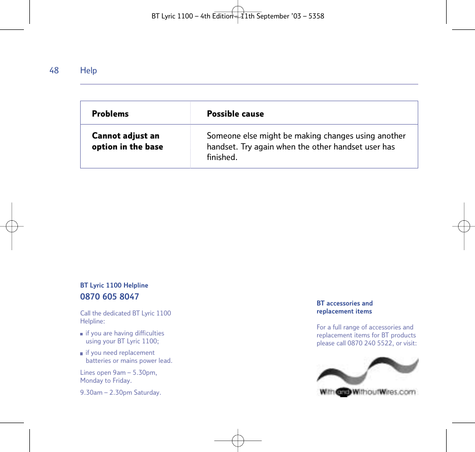 BT Lyric 1100 User Manual | Page 48 / 55