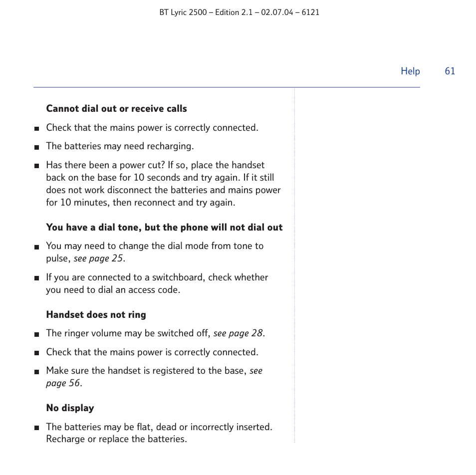 BT LYRIC 2500 User Manual | Page 61 / 73