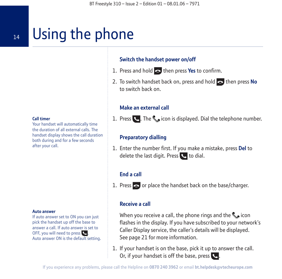 Using the phone | BT Freestyle 310 User Manual | Page 14 / 60
