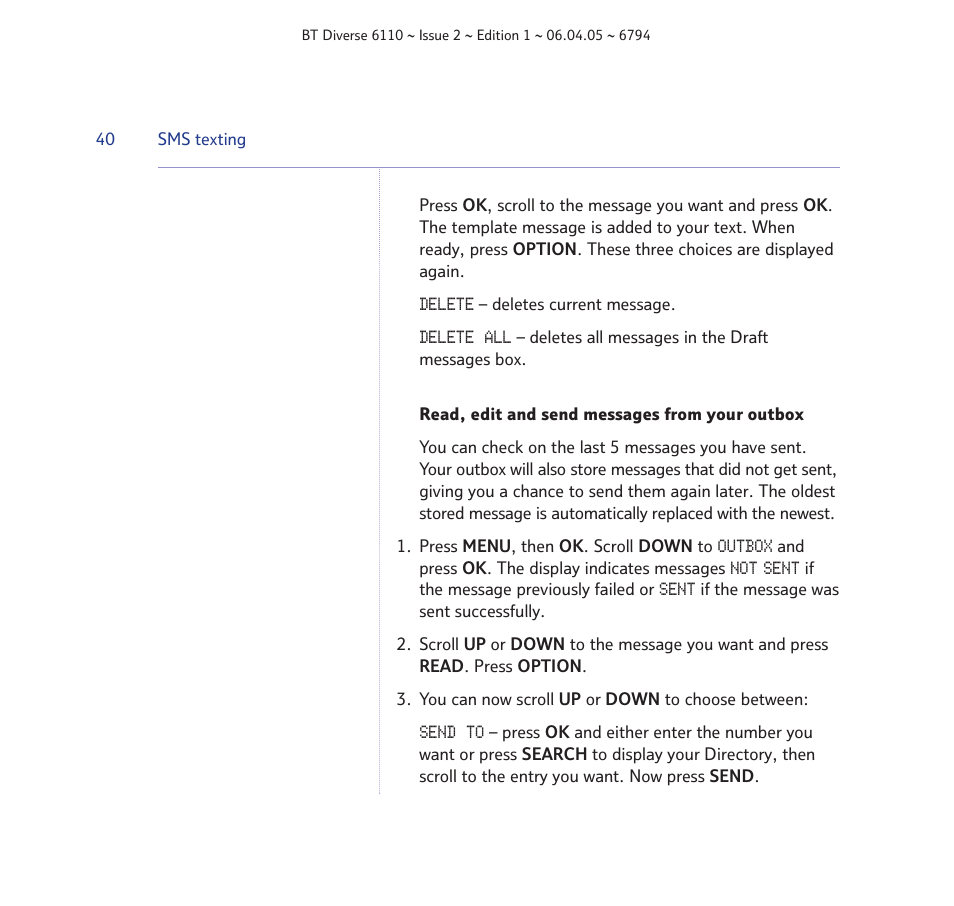 BT Diverse 6110 User Manual | Page 40 / 74