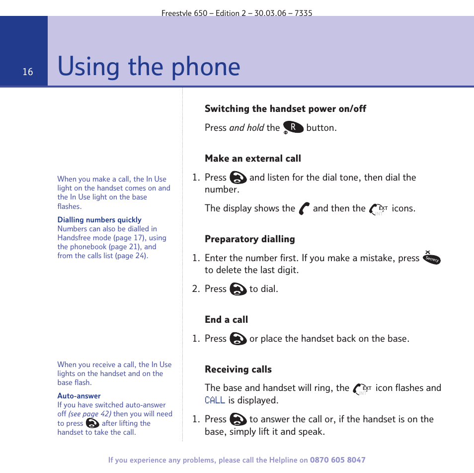 Using the phone | BT Freestyle 650 User Manual | Page 16 / 68