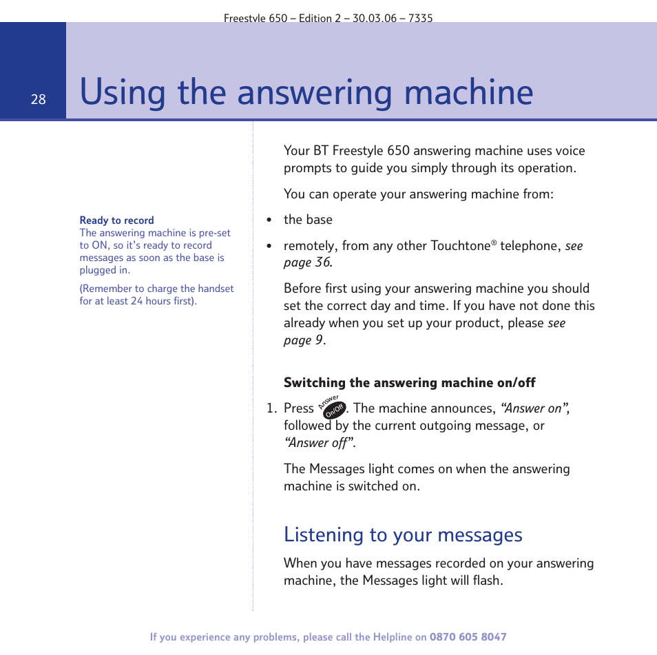 Using the answering machine, Listening to your messages | BT Freestyle 650 User Manual | Page 28 / 68