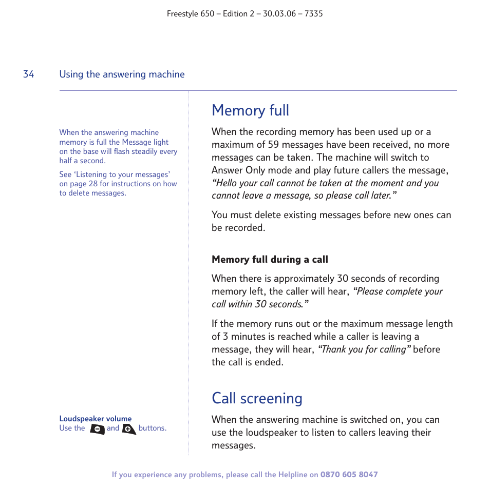 Call screening | BT Freestyle 650 User Manual | Page 34 / 68
