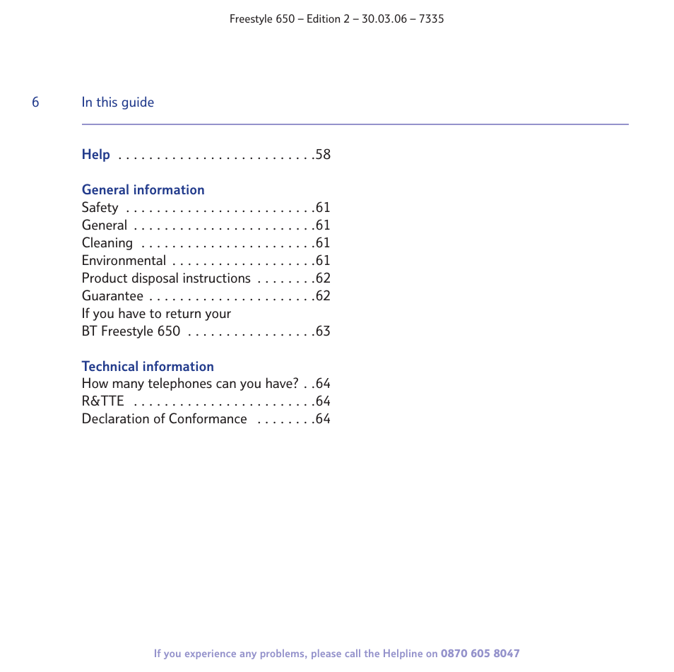 BT Freestyle 650 User Manual | Page 6 / 68