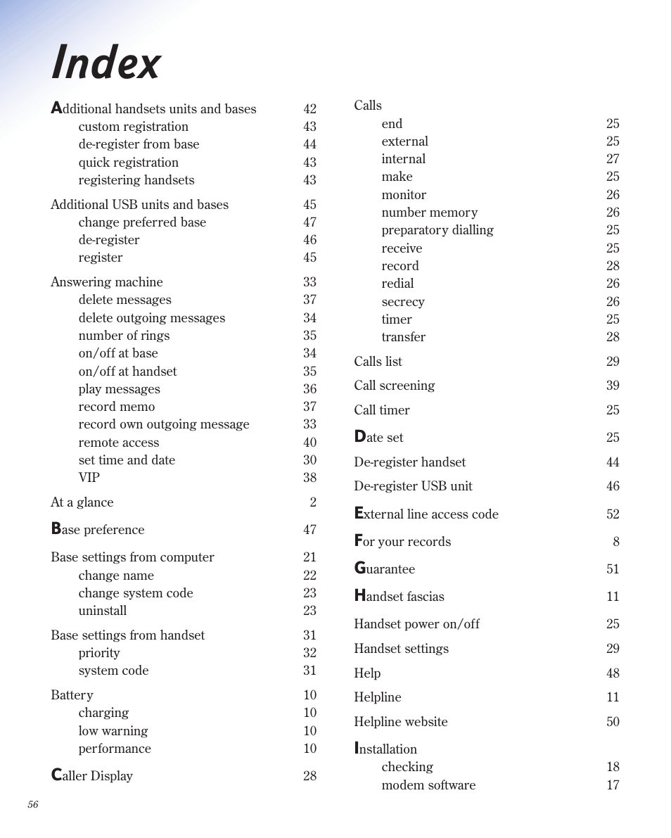 Index | BT 1800 User Manual | Page 56 / 58
