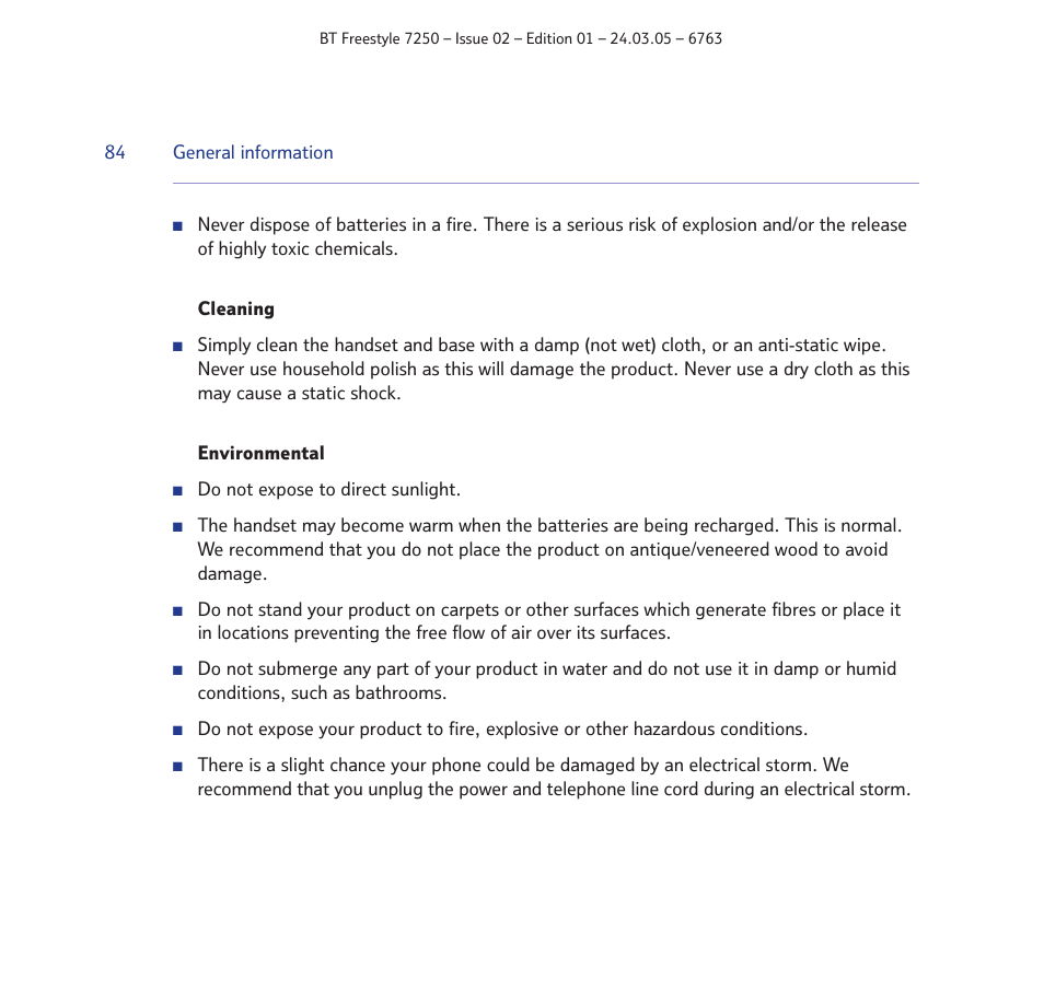 BT FREESTYLE 7250 User Manual | Page 84 / 88