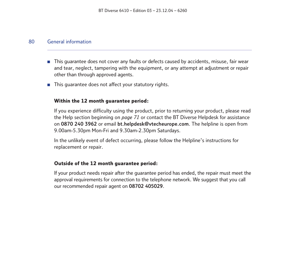 BT DIVERSE 6410 User Manual | Page 80 / 82