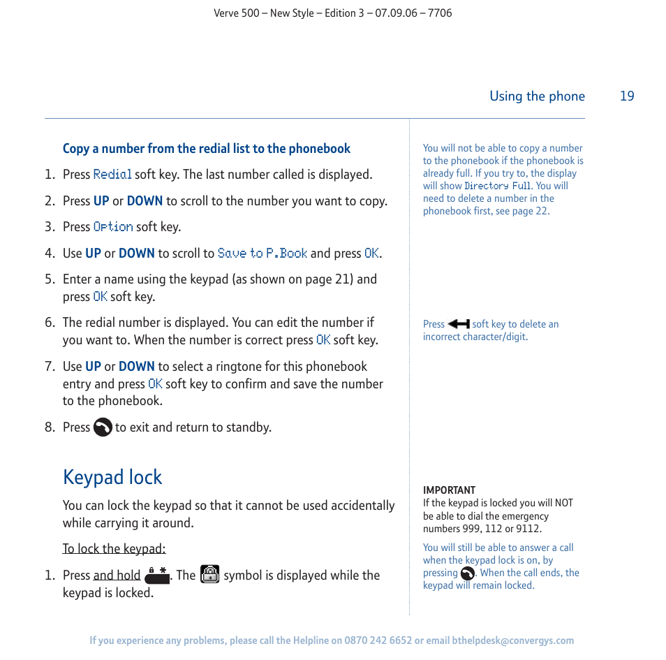 Keypad lock | BT 500 User Manual | Page 19 / 86