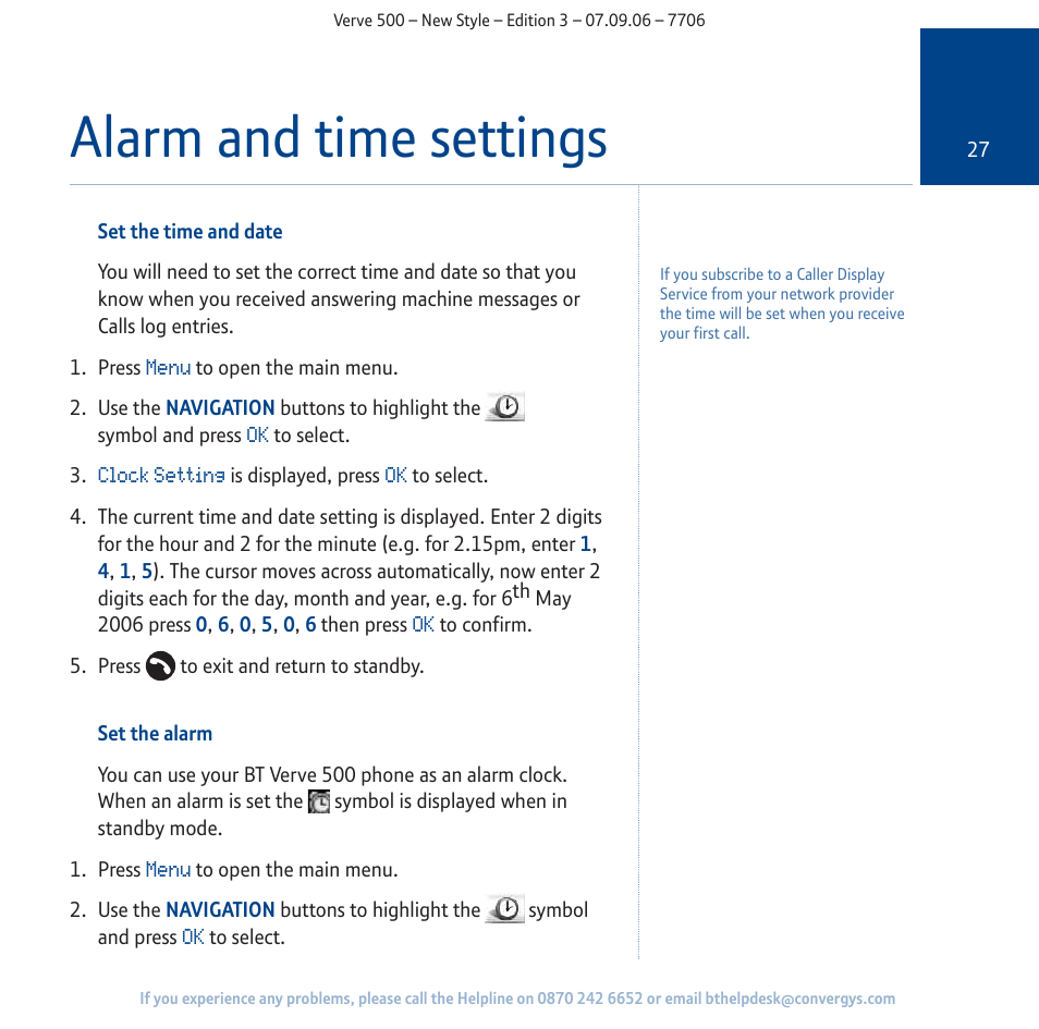 Alarm and time settings | BT 500 User Manual | Page 27 / 86