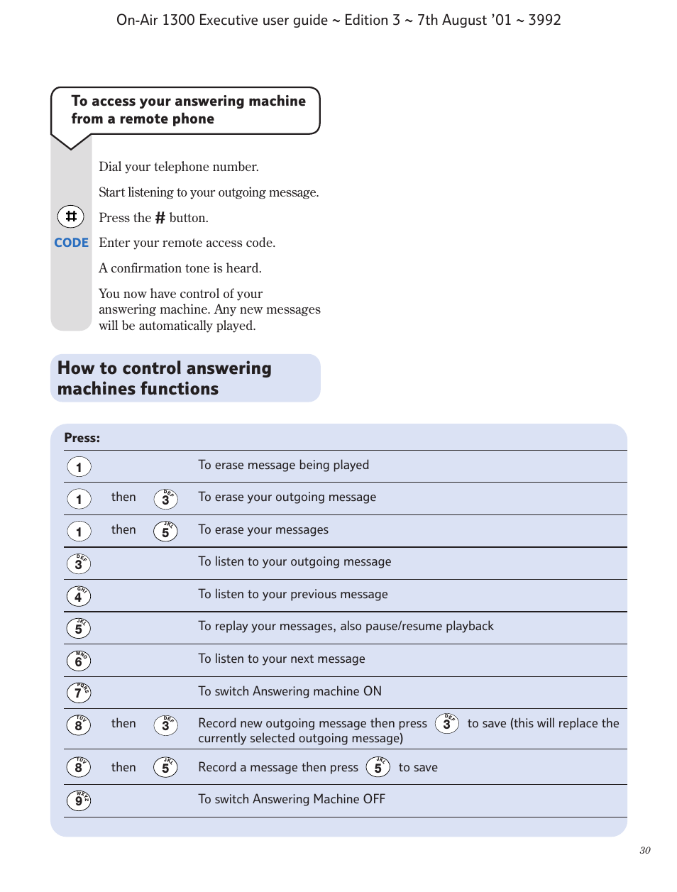 How to control answering machines functions | BT 1300 Executive User Manual | Page 31 / 41