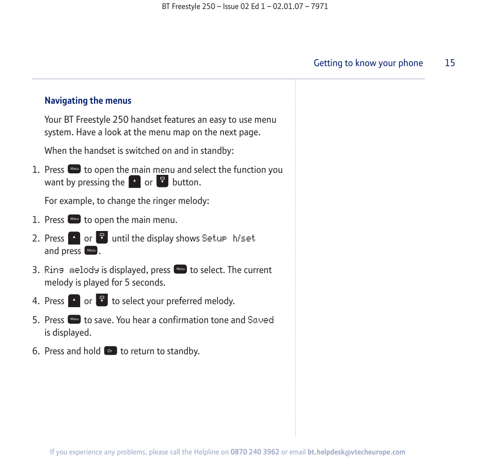 BT Freestyle 250 User Manual | Page 15 / 72