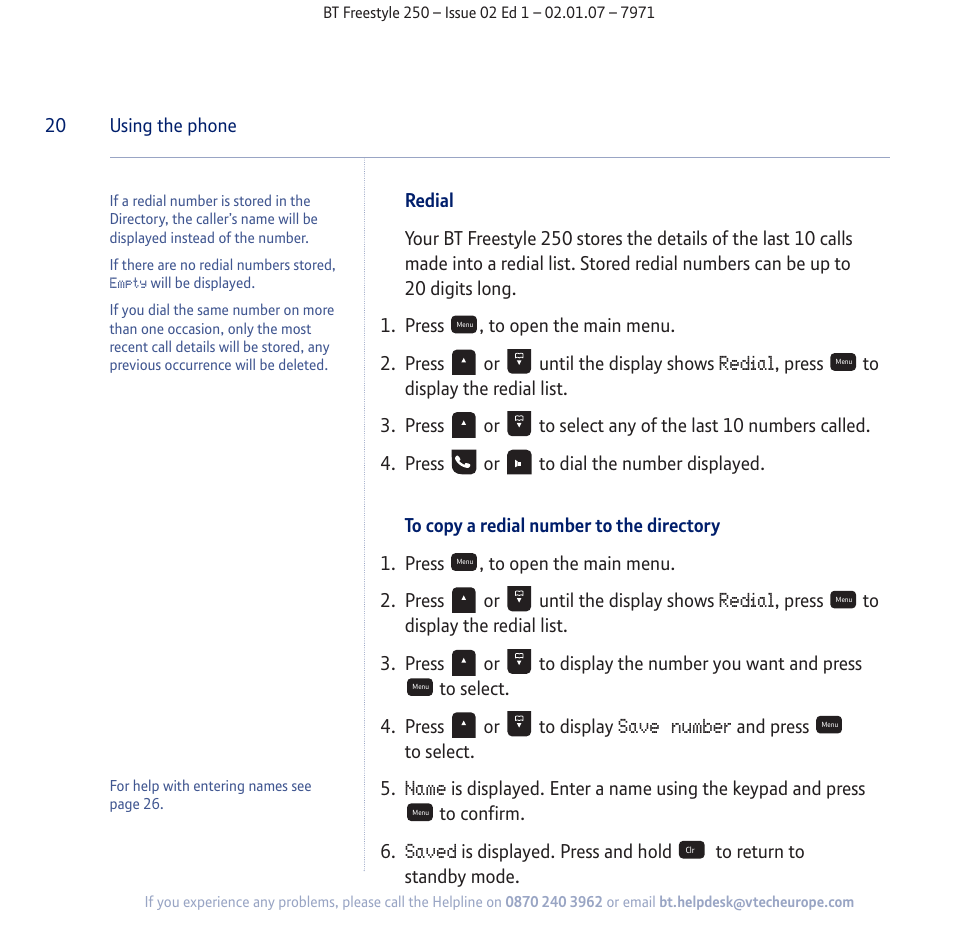 BT Freestyle 250 User Manual | Page 20 / 72