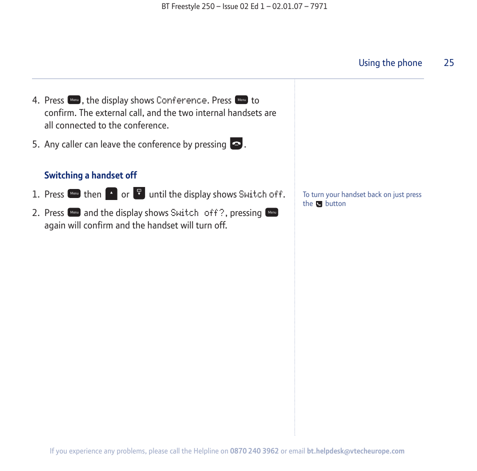 BT Freestyle 250 User Manual | Page 25 / 72