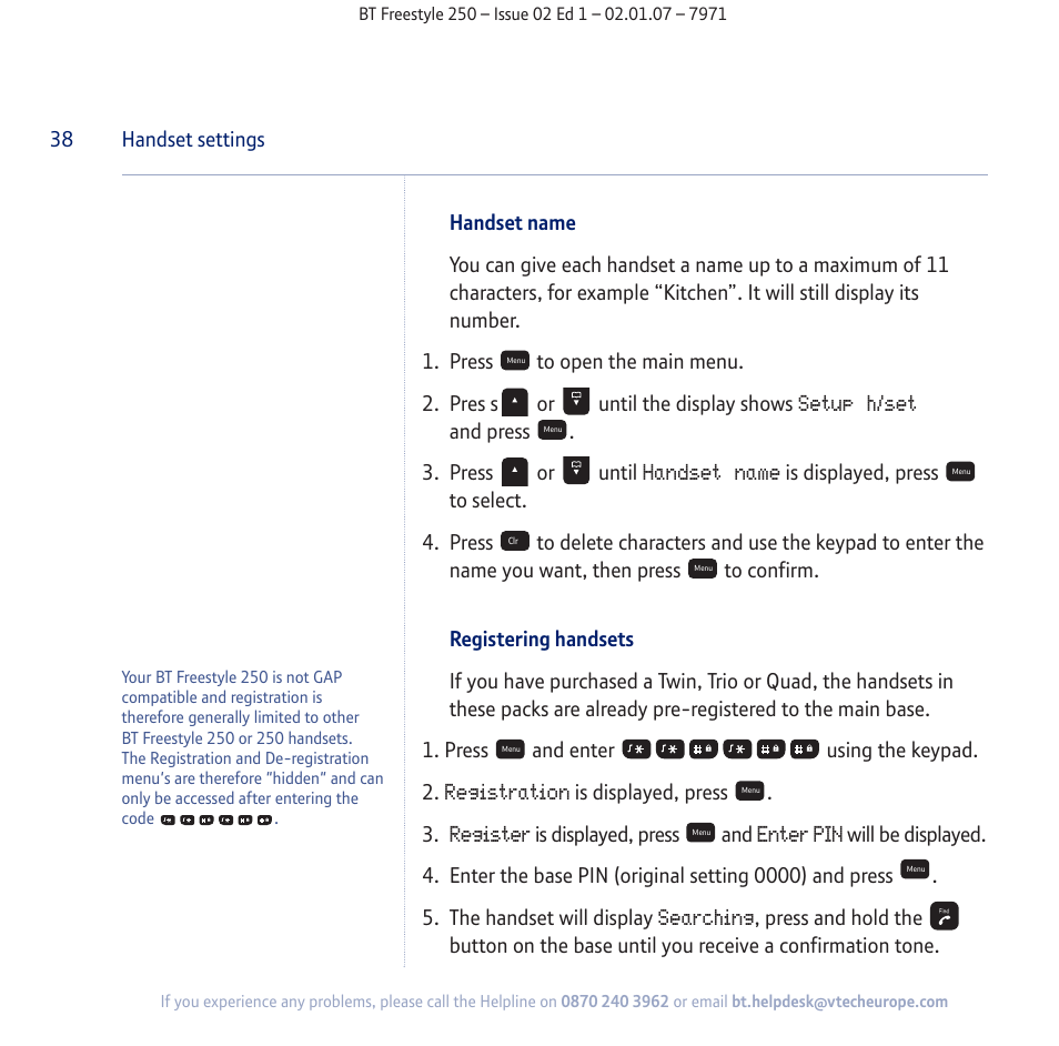 BT Freestyle 250 User Manual | Page 38 / 72