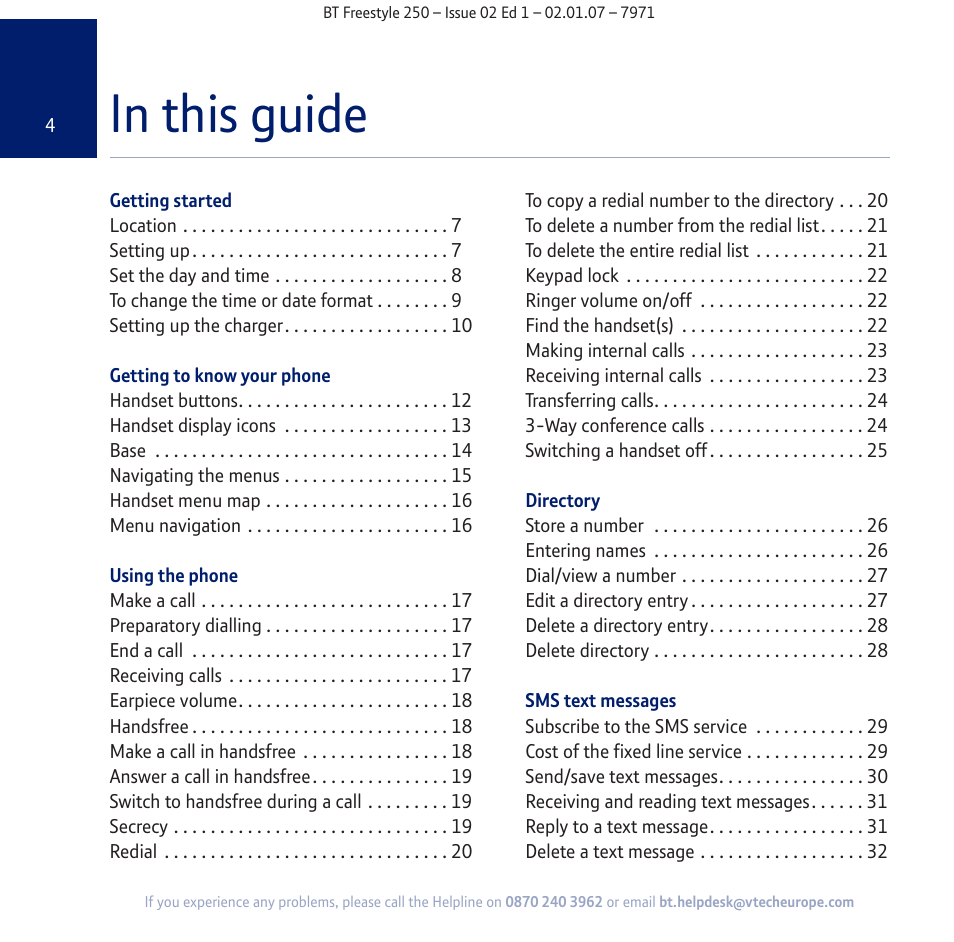 BT Freestyle 250 User Manual | Page 4 / 72