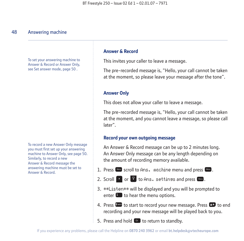 BT Freestyle 250 User Manual | Page 48 / 72