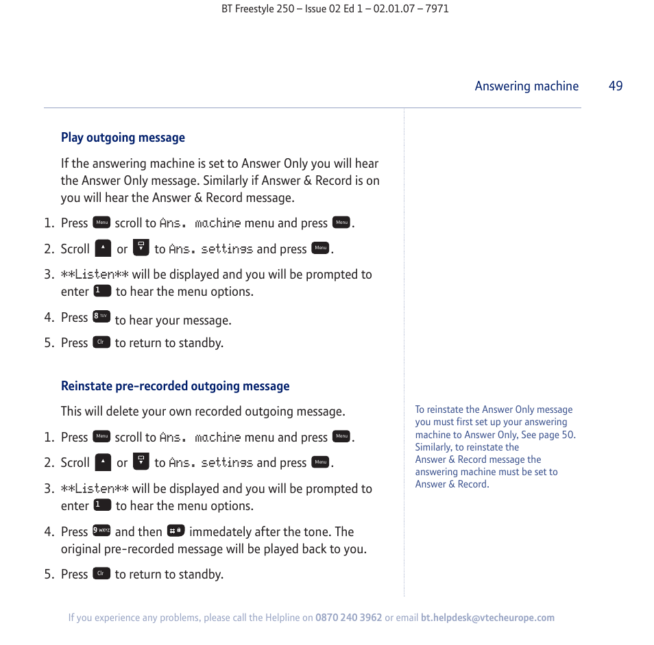 BT Freestyle 250 User Manual | Page 49 / 72