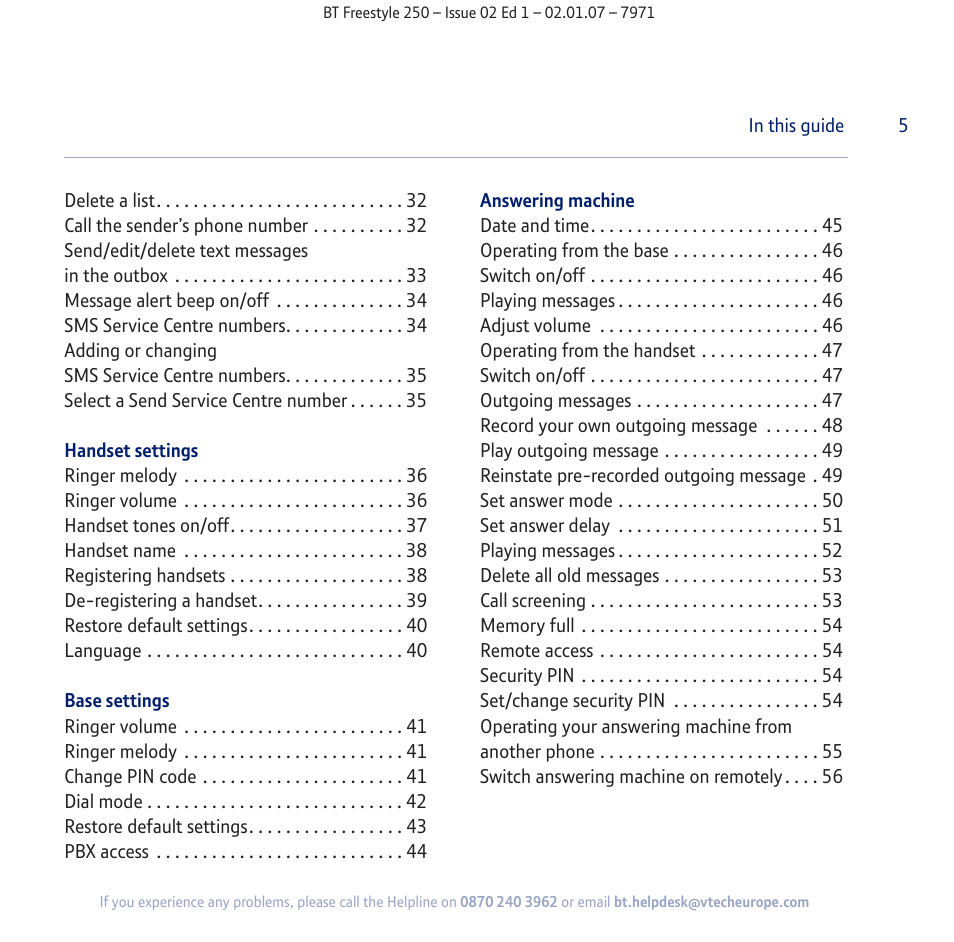 BT Freestyle 250 User Manual | Page 5 / 72