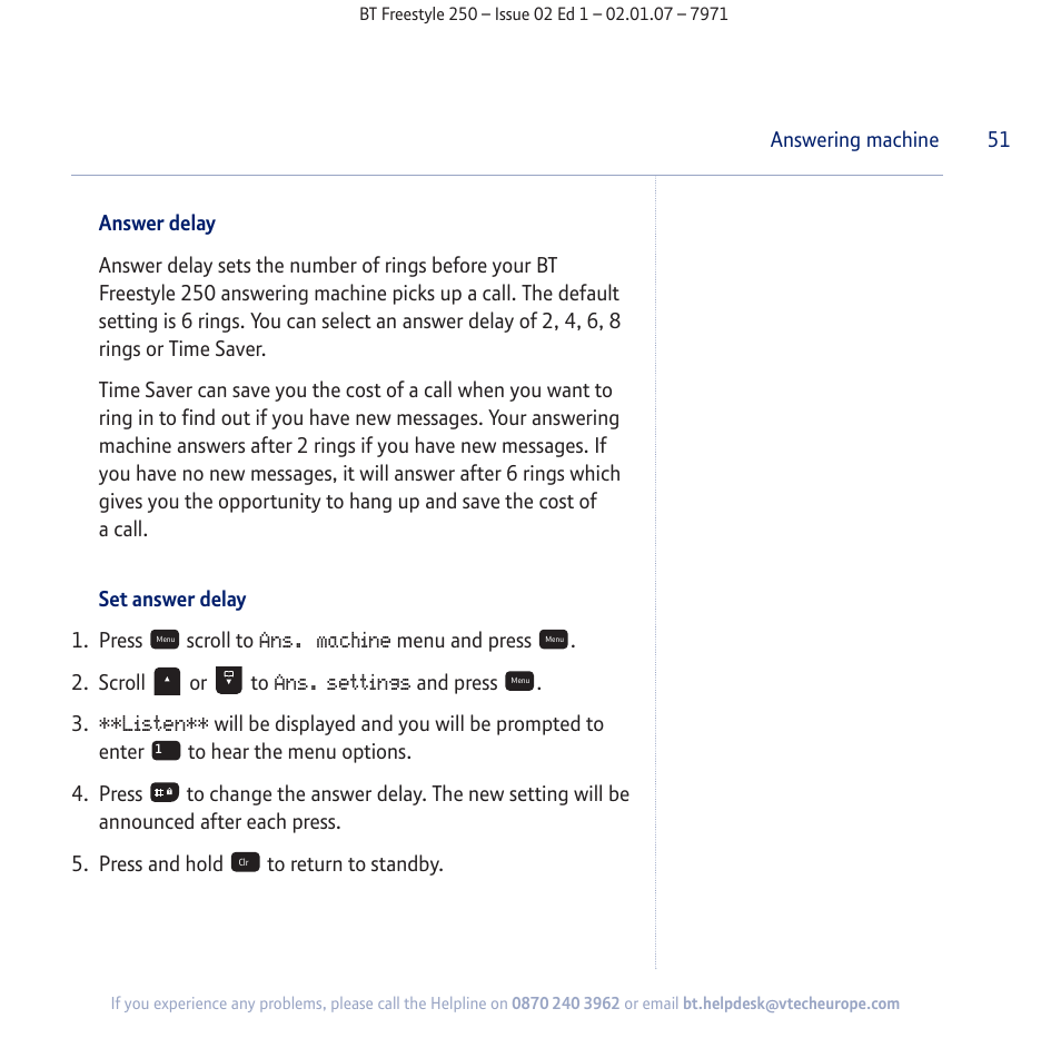 BT Freestyle 250 User Manual | Page 51 / 72