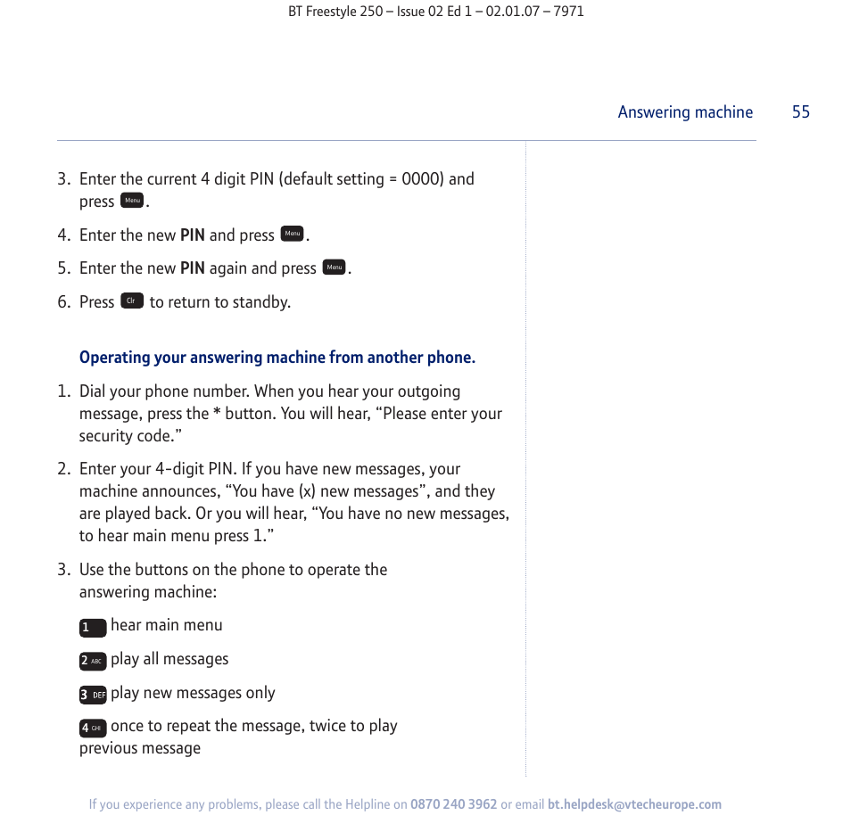 BT Freestyle 250 User Manual | Page 55 / 72