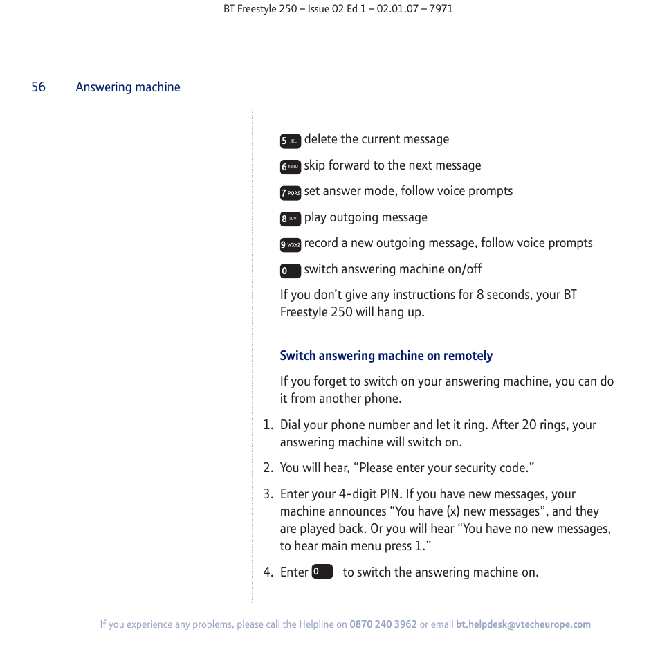 BT Freestyle 250 User Manual | Page 56 / 72