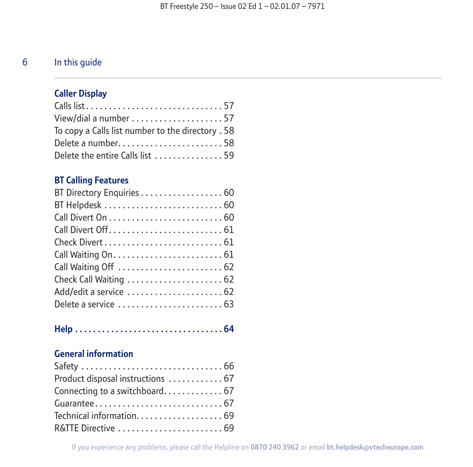 BT Freestyle 250 User Manual | Page 6 / 72