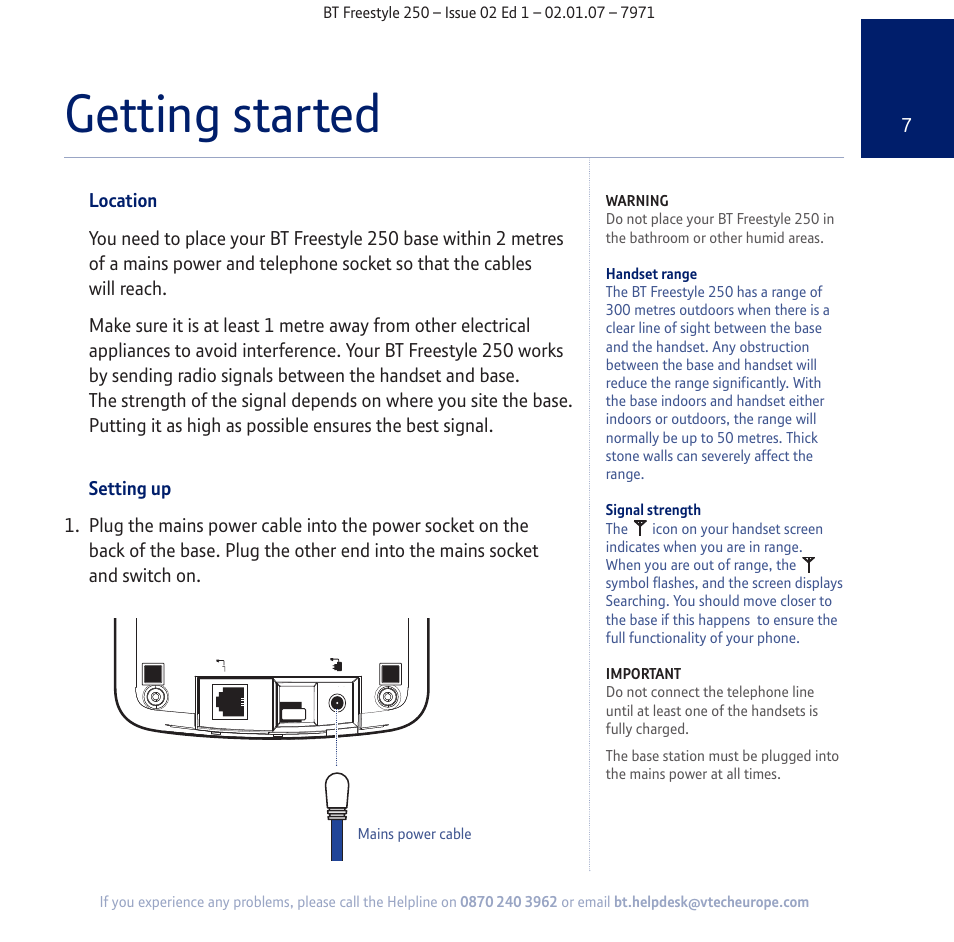 Getting started | BT Freestyle 250 User Manual | Page 7 / 72