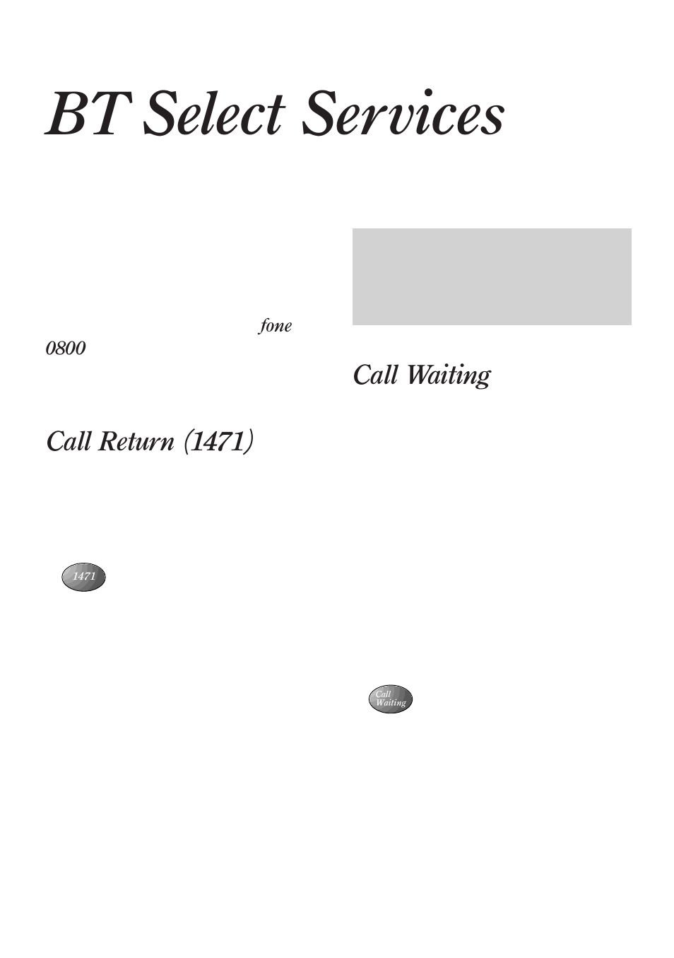Bt select services, Call waiting, Call return (1471) | BT Freestyle 130 User Manual | Page 20 / 38
