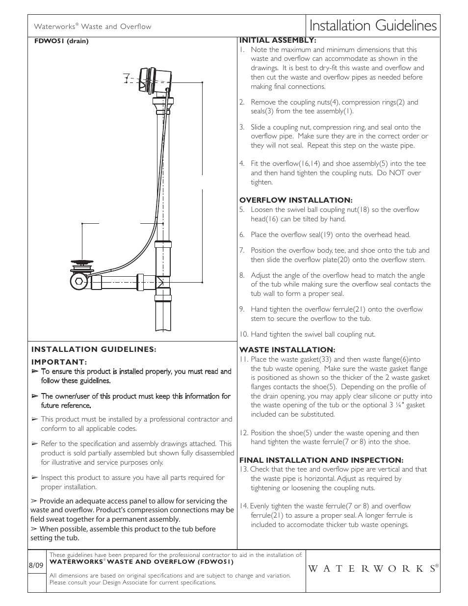 Waterworks Universal Pop-up Waste and Overflow Drain User Manual | 3 pages