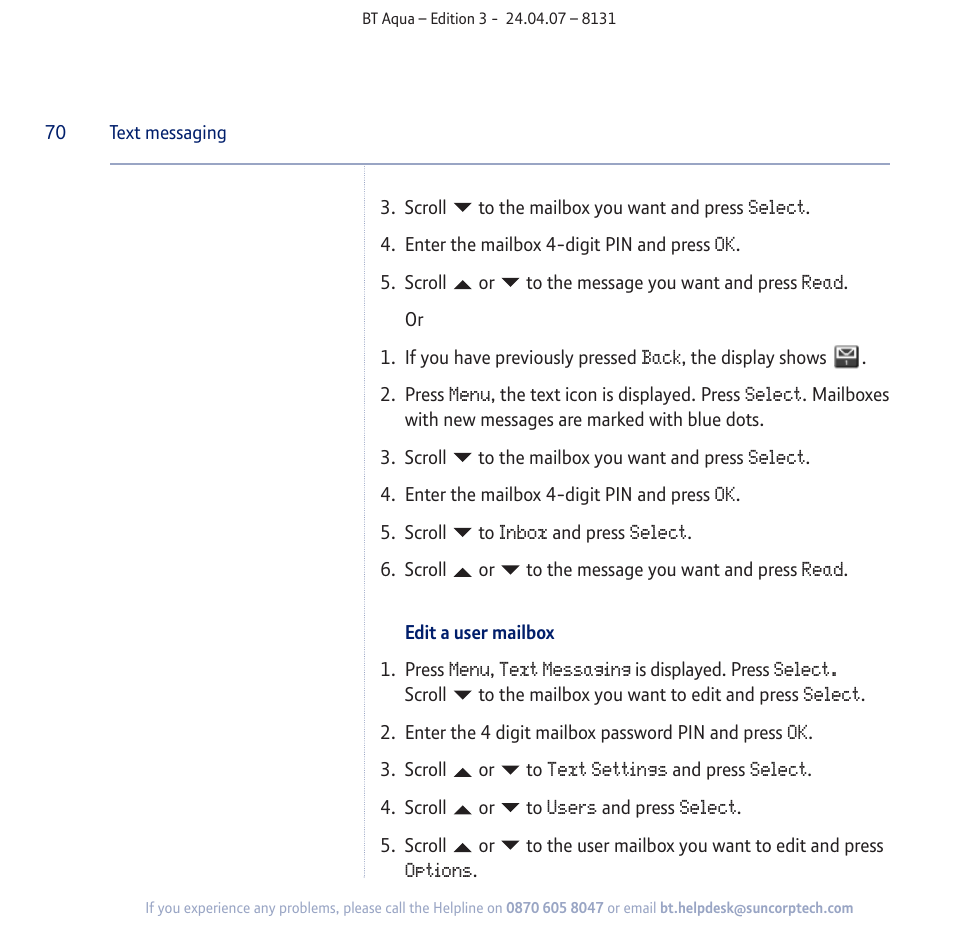 BT Aqua Cordless Telephone User Manual | Page 70 / 88