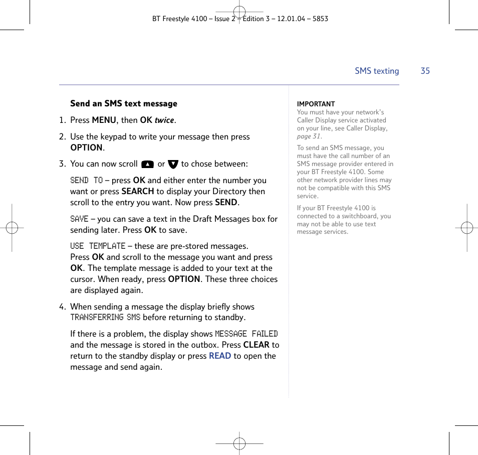 BT 4100 SMS User Manual | Page 35 / 81