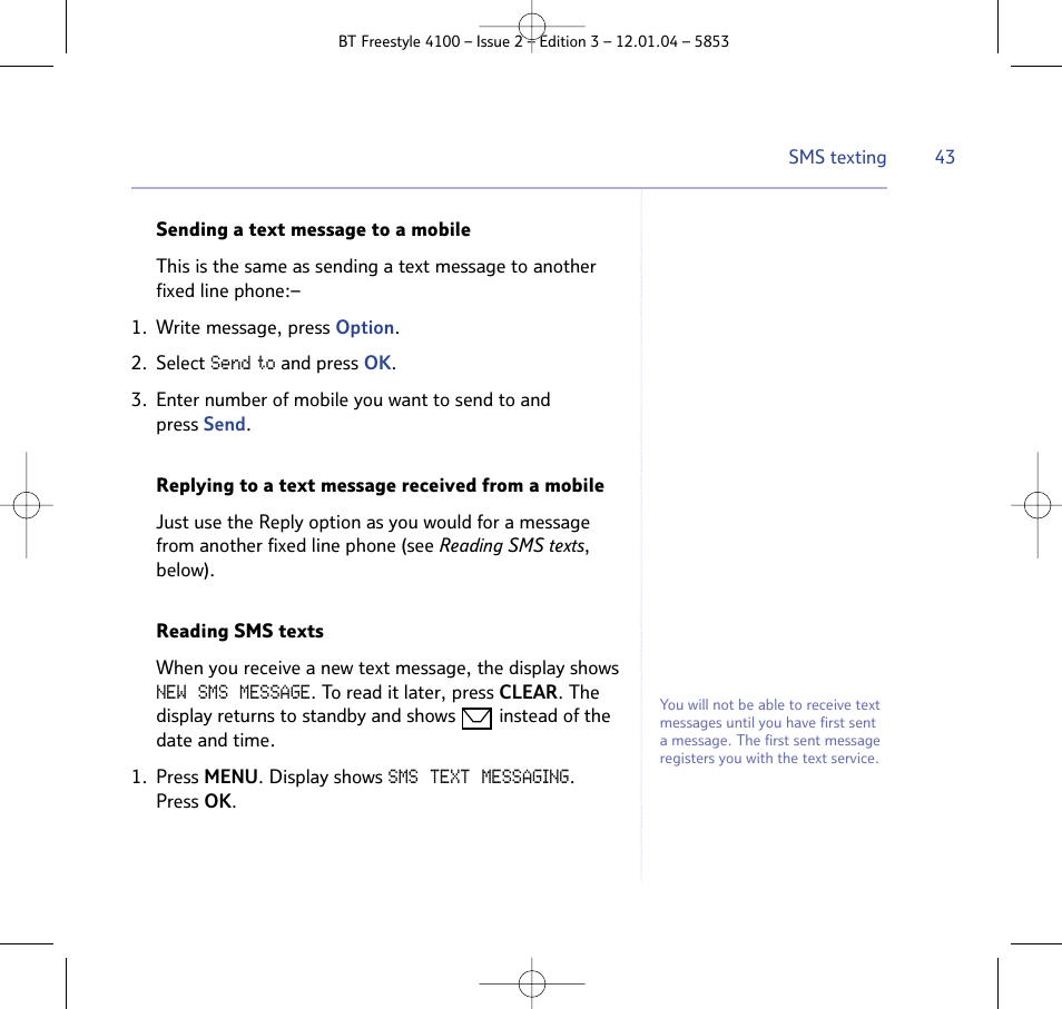BT 4100 SMS User Manual | Page 43 / 81