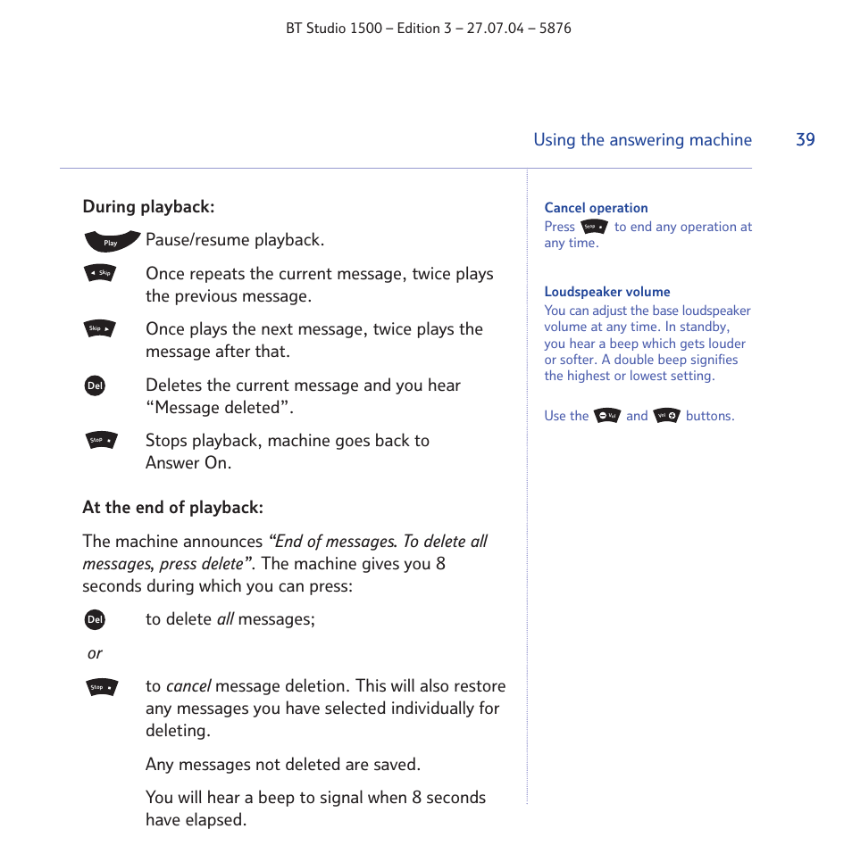 39 using the answering machine | BT STUDIO 1500 User Manual | Page 39 / 68