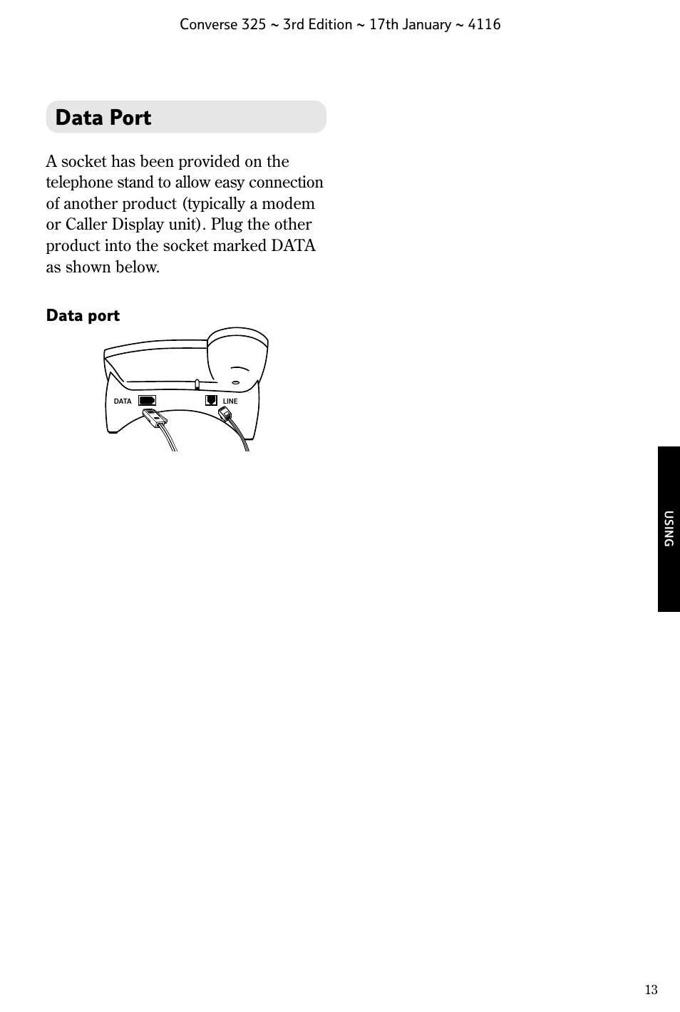 Data port | BT 325 User Manual | Page 14 / 23