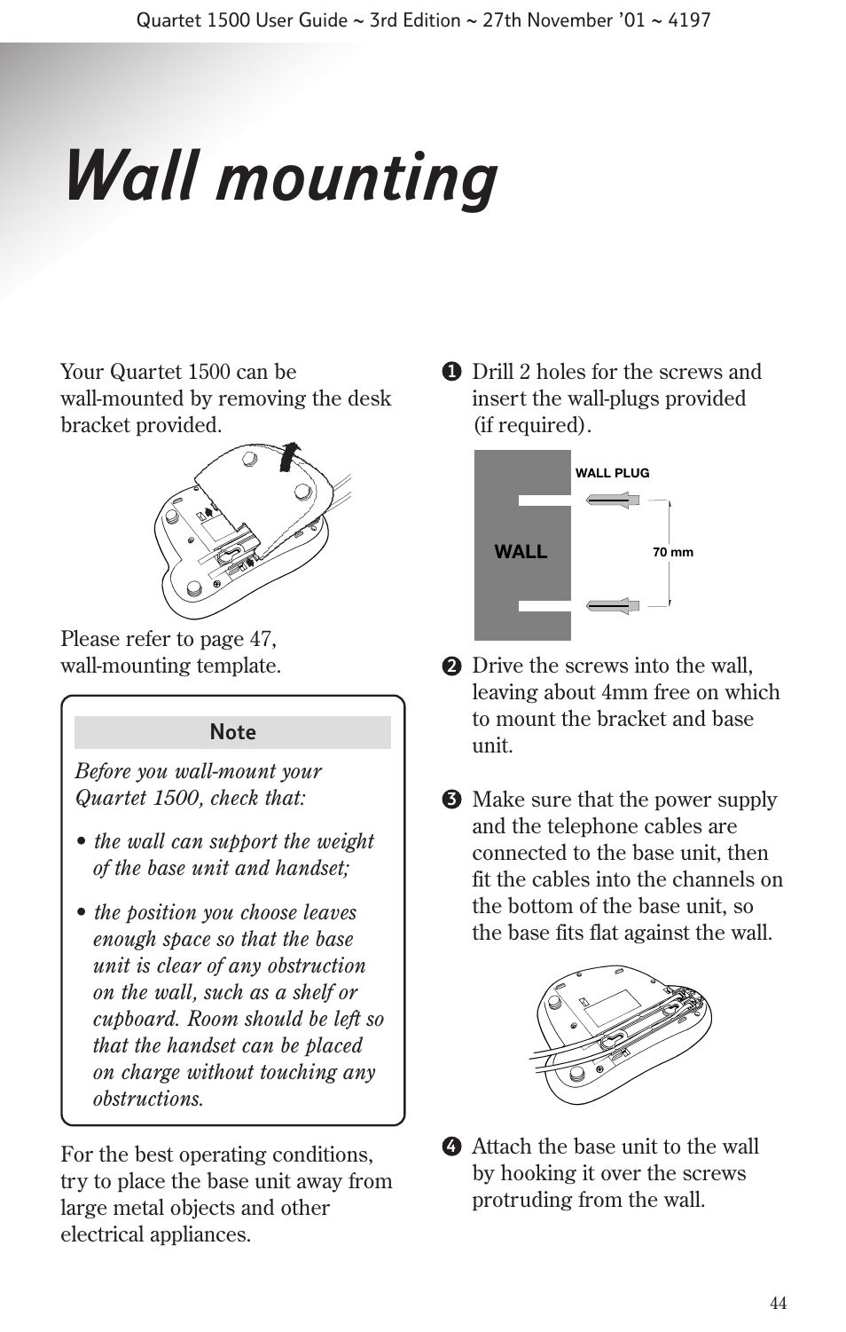 Wall mounting | BT 1500 User Manual | Page 47 / 51