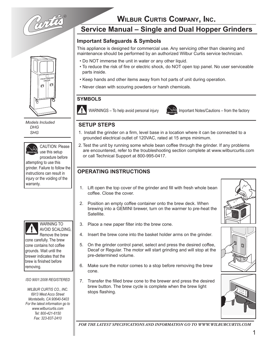 Wilbur Curtis SHG User Manual | 8 pages