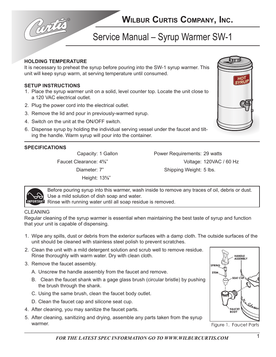 Wilbur Curtis SW-1 User Manual | 4 pages
